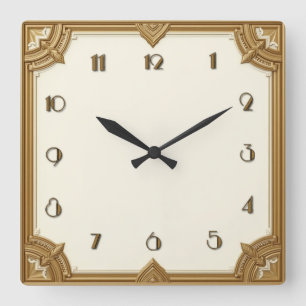 Art Deco Gold Square Wall Clock