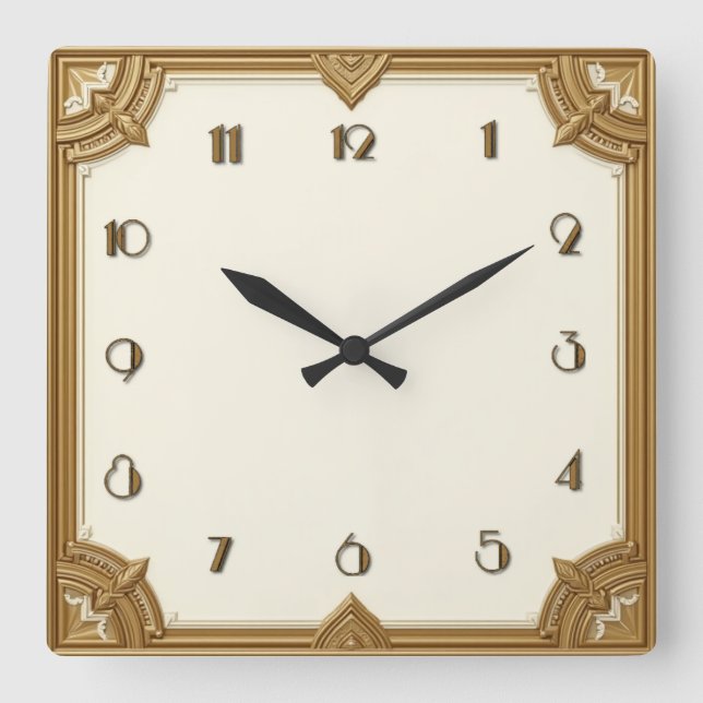 Art Deco Gold Square Wall Clock (Front)