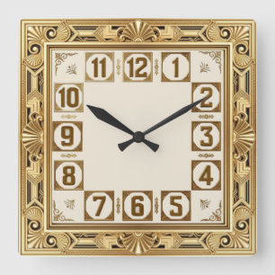 Art Deco Gold Square Wall Clock