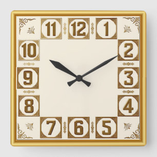 Art Deco Gold Square Wall Clock