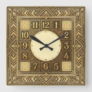Art Deco Gold Square Wall Clock