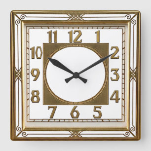 Art Deco Gold Square Wall Clock