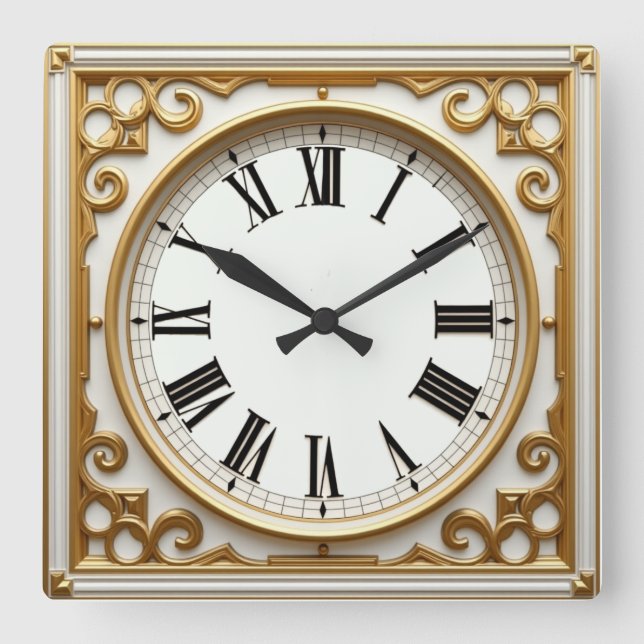 Art Deco Gold Square Wall Clock (Front)
