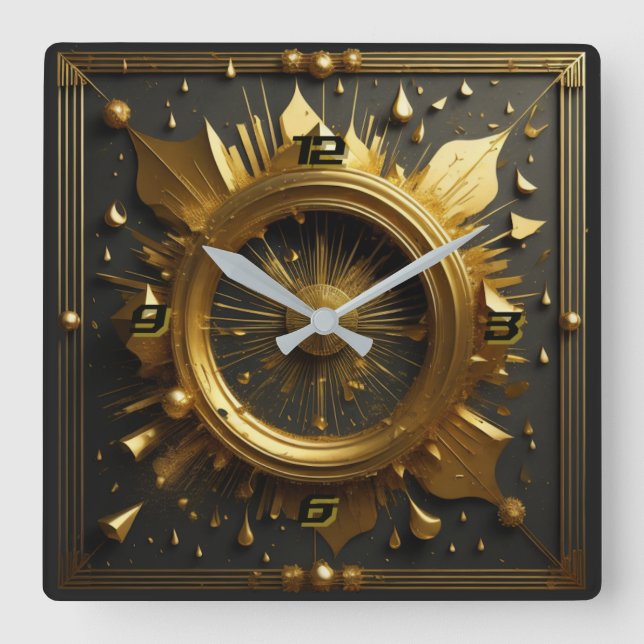 Art Deco gold Square Wall Clock (Front)