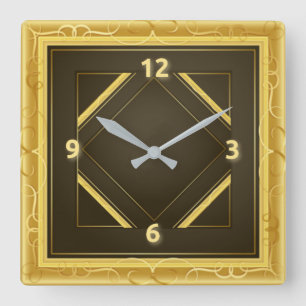 Art Deco gold Square Wall Clock
