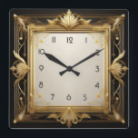 Art Deco Gold Square Wall Clock<br><div class="desc">Great clock design. You will love it like others. Be free to use this design for other product you like or to customize and add your text. Follow me for more. Thank you. Have a nice day.</div>