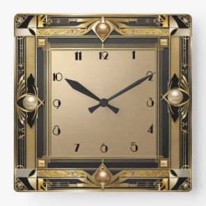 Art Deco gold Square Wall Clock