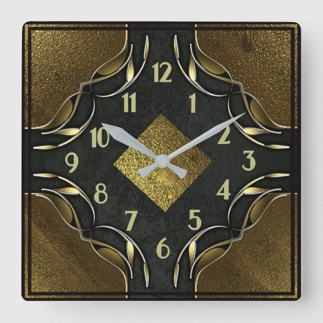 Art Deco Gold Square Wall Clock (Front)