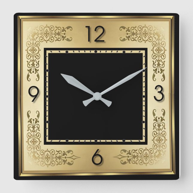 Art Deco Gold Square Wall Clock (Front)