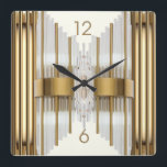 Art Deco gold Square Wall Clock<br><div class="desc">Great clock design. You will love it like others. Be free to use this design for other product you like or to customize and add your text. Follow me for more. Thank you. Have a nice day.</div>