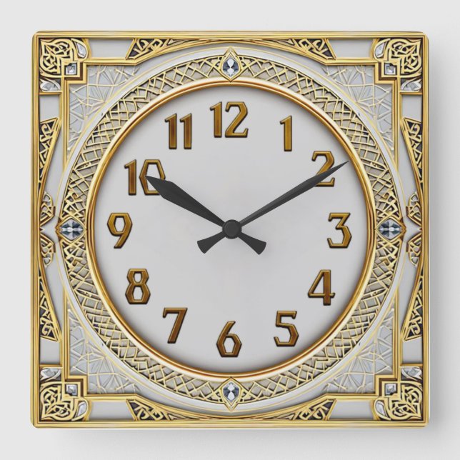 Art Deco Gold Square Wall Clock (Front)