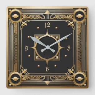 Art Deco Gold Square Wall Clock
