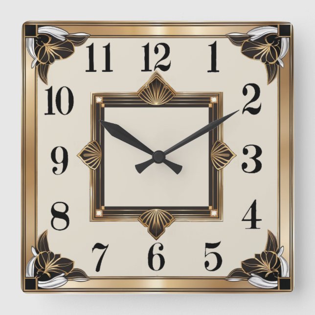 Art Deco Gold Square Wall Clock (Front)