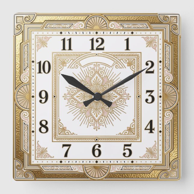 Art Deco Gold Square Wall Clock (Front)