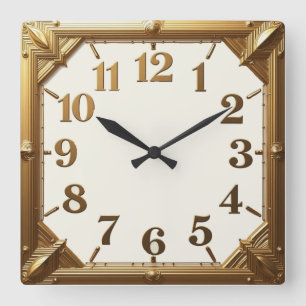 Art Deco Gold Square Wall Clock