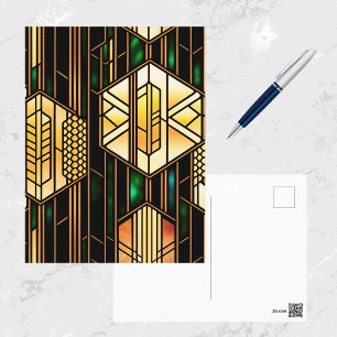 Art Deco Gold Stained Glass Artwork Postcard