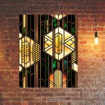 Art Deco Gold Stained Glass Artwork Poster<br><div class="desc">This stained glass design is an art deco-inspired pattern featuring intricate, generative art made up of geometric lines that create symmetrical patterns. The colors used in the pattern are bright and vibrant, giving the design a sense of depth and dimensionality. Rendered using state-of-the-art technology, this stained glass design is an...</div>