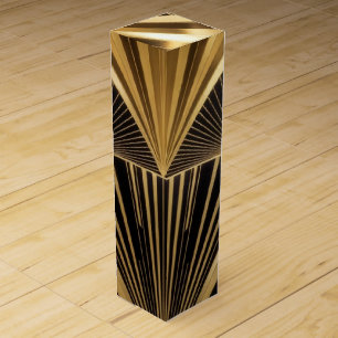 Art Deco Gold Sunburst Black Gold Geometric Luxury Wine Box