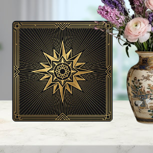 Art Deco Gold Sunburst Compass Graphic Black   Ceramic Tile
