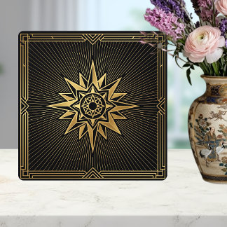 Art Deco Gold Sunburst Compass Graphic Black   Ceramic Tile