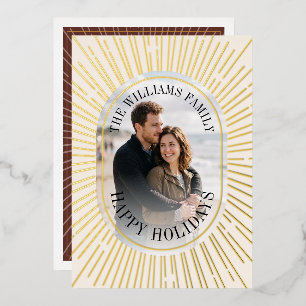 Art Deco Gold Sunburst Happy Holidays Photo Foil Holiday Card