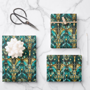 Art Deco Gold & Teal Wrapping Paper Flat Sheets
