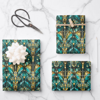 Art Deco Gold & Teal Wrapping Paper Flat Sheets