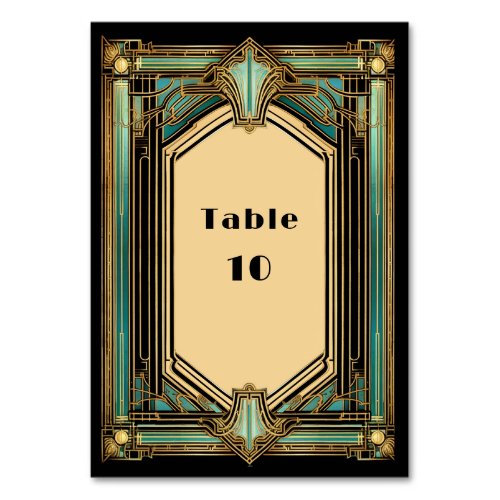 Art Deco Gold Turquoise Black Wedding Table Number
