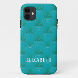 Art Deco Gold Turquoise Name Personalized iPhone 11 Case