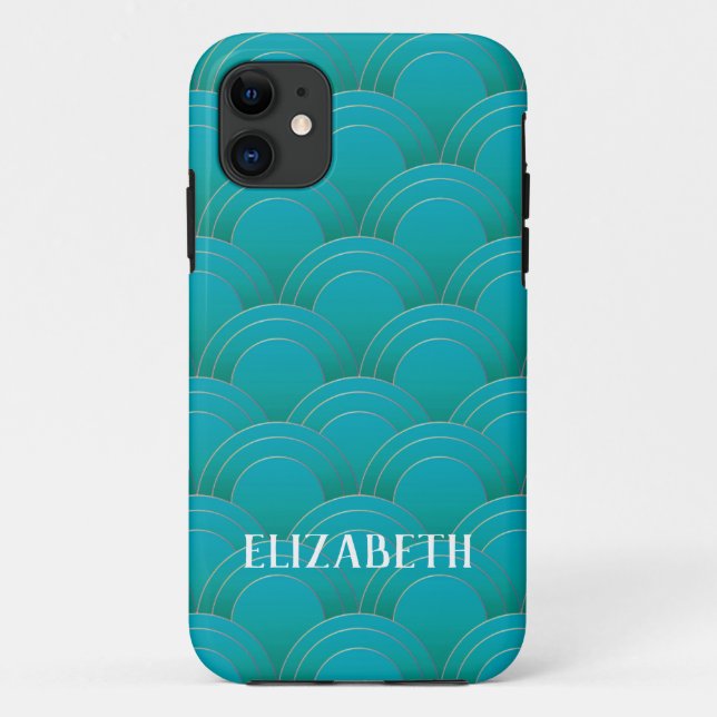 Art Deco Gold Turquoise Name Personalized Case-Mate iPhone Case (Back)