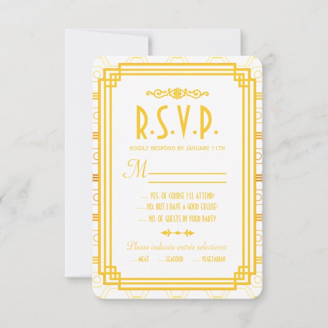 Art Deco Gold Wedding Response Cards (Front)