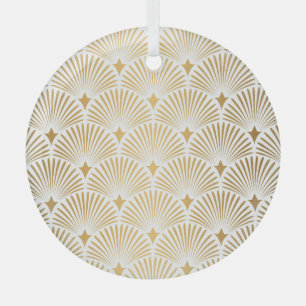 Art Deco: Gold-White Elegance. Glass Ornament