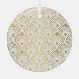 Art Deco: Gold-White Elegance. Glass Ornament