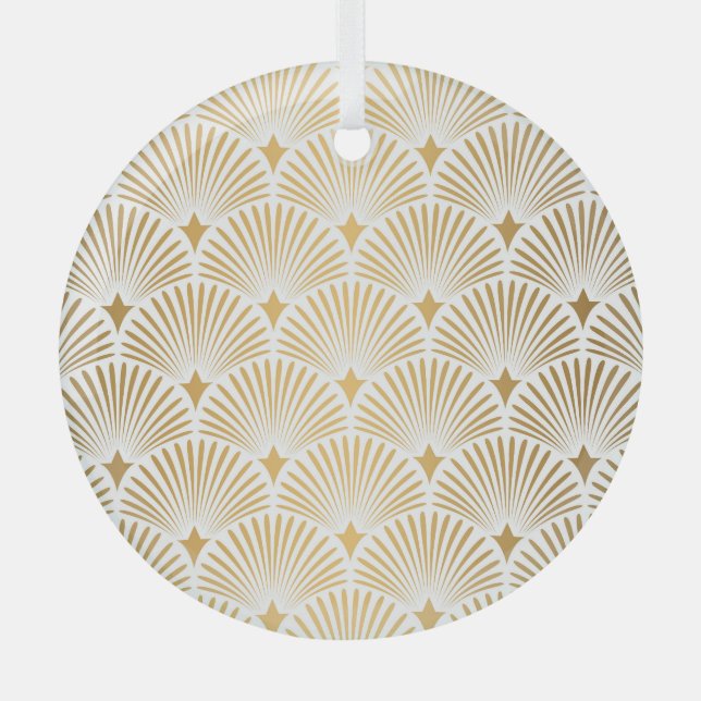 Art Deco: Gold-White Elegance. Glass Ornament (Front)
