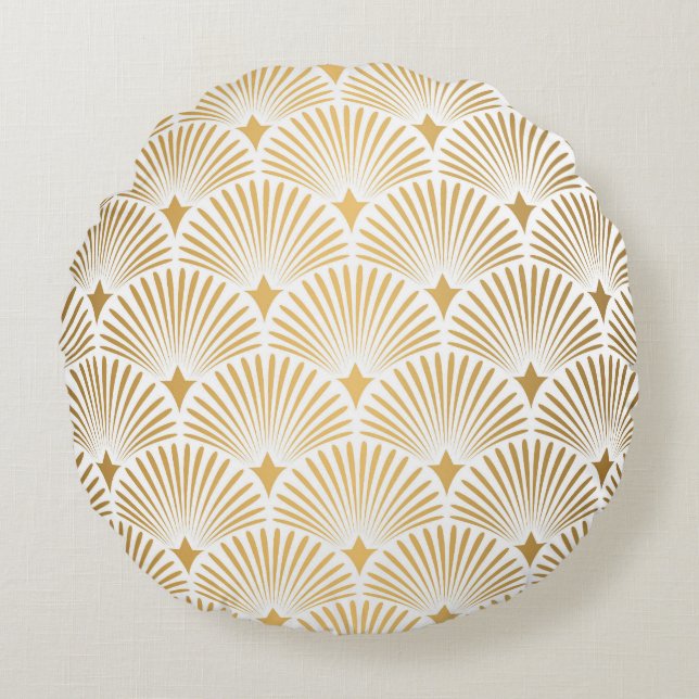 Art Deco: Gold-White Elegance. Round Pillow (Front)