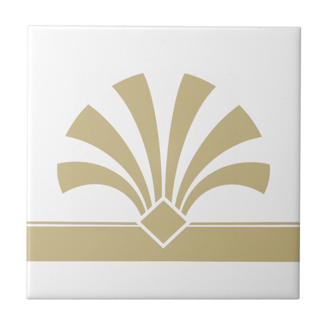 Art Deco Gold White Geometric Flower Element 06 Ceramic Tile (Front)