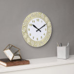 Art Deco Gold White Greek Key Border Gold Markers Large Clock<br><div class="desc">Art-Deco Gold White Greek Key Border,  Gold Markers Wall Clock  =======

 A classic art deco gold border on a white background.  The numeral markers are also in gold.</div>
