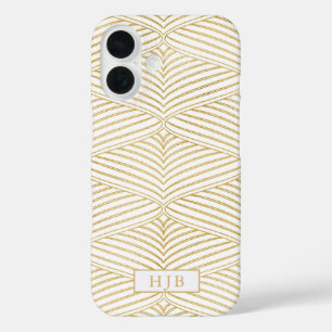 Art Deco Gold & White Monogram Pretty iPhone 16 Case