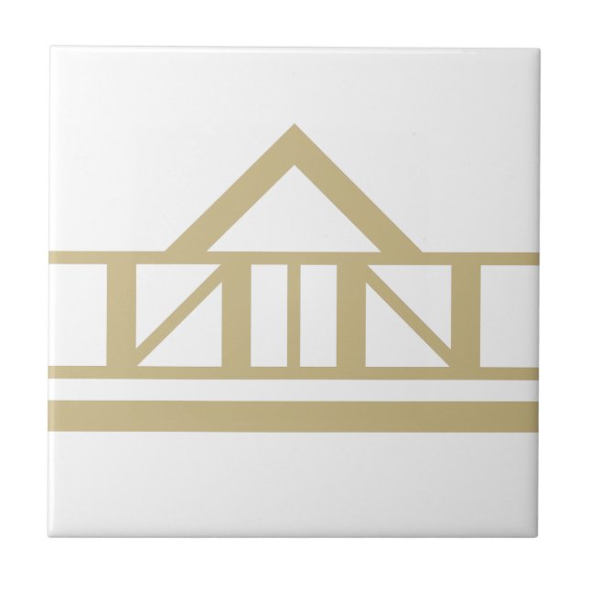 Art Deco Gold White Simple Geometric Border 02 Ceramic Tile (Front)