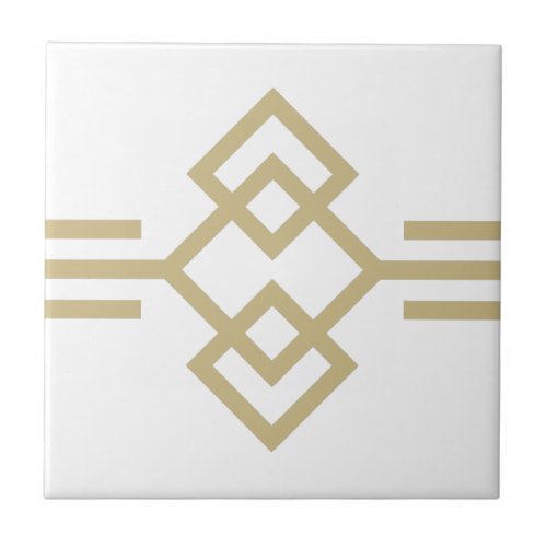 Art Deco Gold White Simple Geometric Border 03 Ceramic Tile