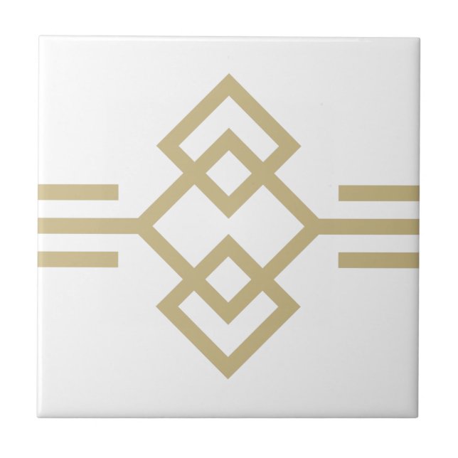 Art Deco Gold White Simple Geometric Border 03 Ceramic Tile (Front)