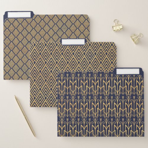 Art Deco Gold with Navy File Folder