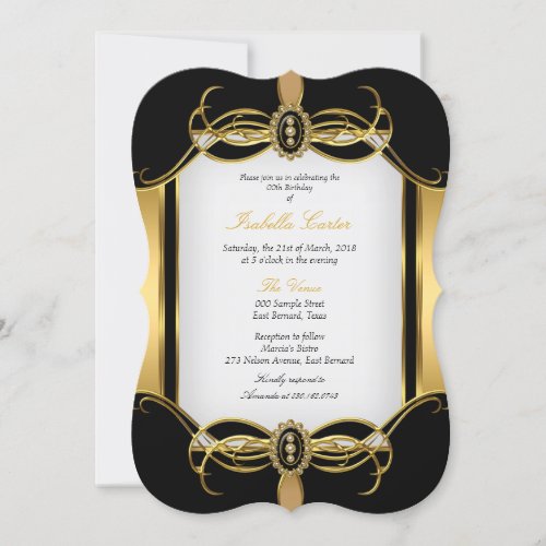 Art Deco Golden Black White Pearl Birthday Party Invitation