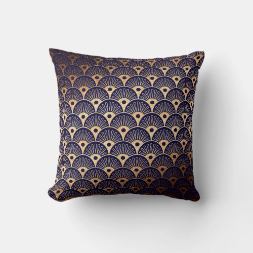 Art Deco Golden Blu Navy  Seashells Pillow