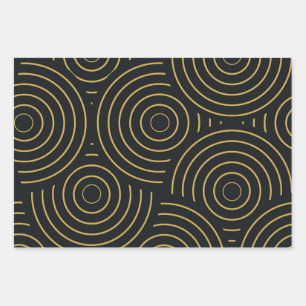 Art Deco Golden Circles Pattern on Black  Wrapping Paper Sheets