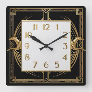 Art Deco Golden Dog Square Wall Clock