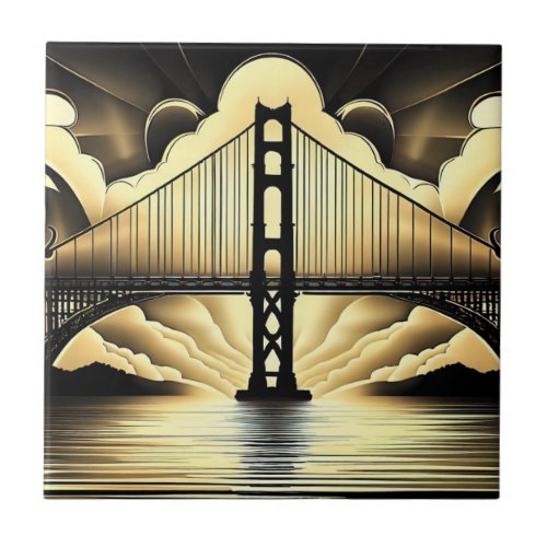 Art Deco Golden Gate Bridge Ceramic Tile