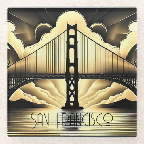 Art Deco Golden Gate Bridge Glass Coaster