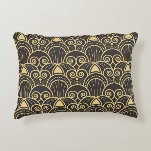 Art Deco Golden Geometric Tiles Accent Pillow