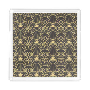 Art Deco: Golden Geometric Tiles. Acrylic Tray